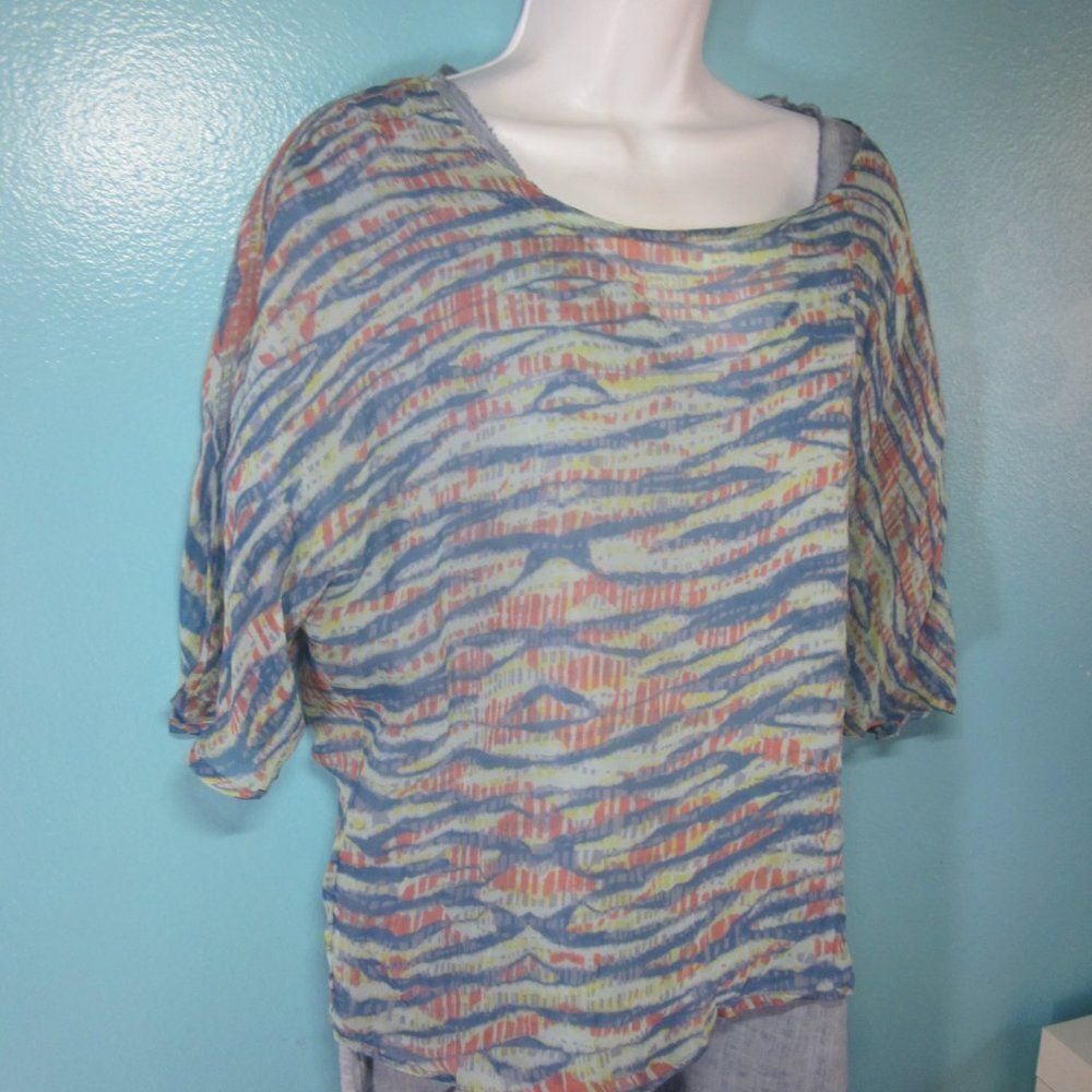 Gypsy 05 Anthropologie Womens Size S Oversized Sheer Silk Blouse Blue Wave 44" B - Picture 6 of 9